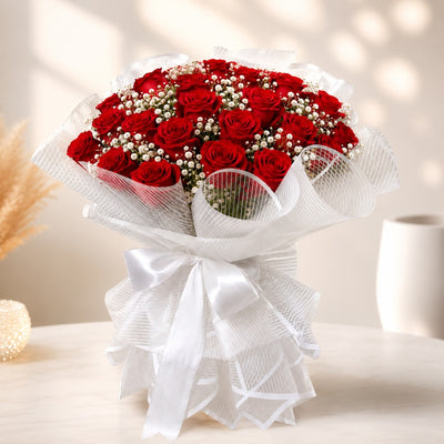 Premium Red Rose Bouquet With White Elegant Wrapping