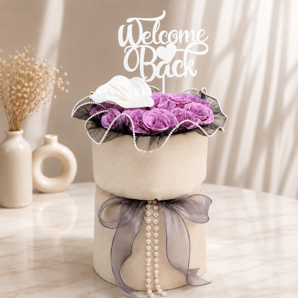 Welcome Back Purple Rose Flower Bouquet - Fabric Bouquet