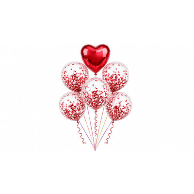 Heart & Confetti Helium Balloon Bouquet - Red Colour - 6 Pcs