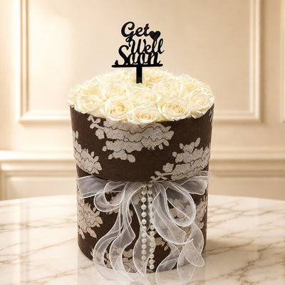 Get Well Soon White Rose Flower Bouquet - Fabric Bouquet