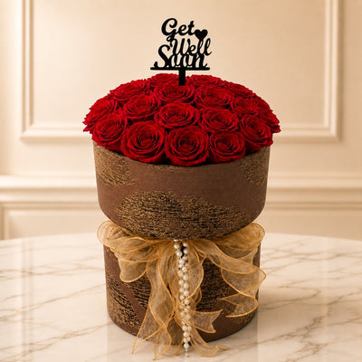 Get Well Soon Fresh Red Rose Flower Bouquet - Fabric Bouquet