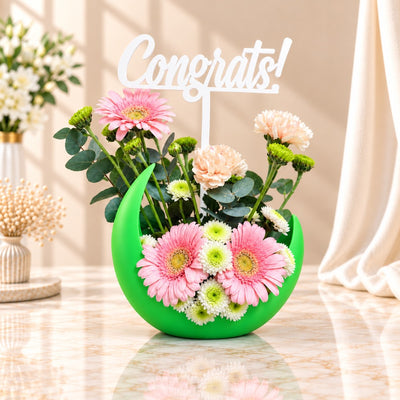 Congratulations Mixed Flower Arrangement In Green Vase