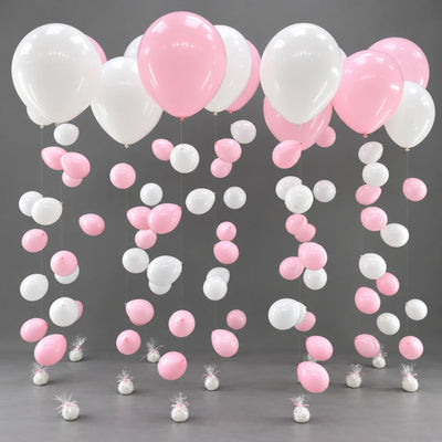 Helium Balloon Ceiling Decoration with Hanging Balloon Garlands - Pink And White