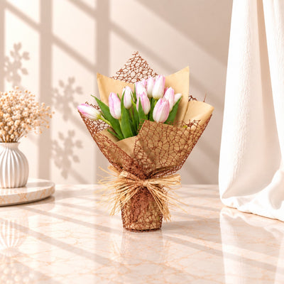 Elegant Pink Tulip Bouquet With Natural Kraft Wrapping