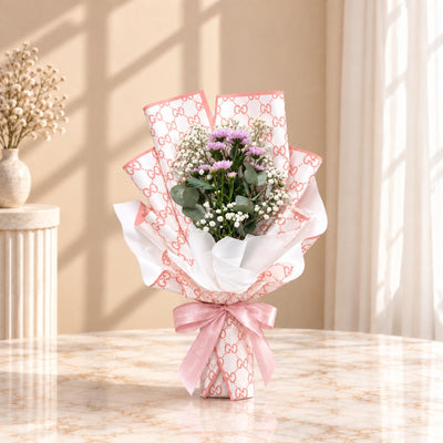 Pink Chrysanthemum Flower Bouquet with Premium Wrapping