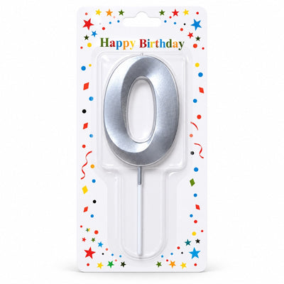 Birthday Candle Number 0 - Silver Metallic Cake Topper Candle