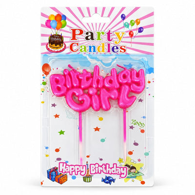 Birthday Girl Party Cake Topper With Candle - Pink