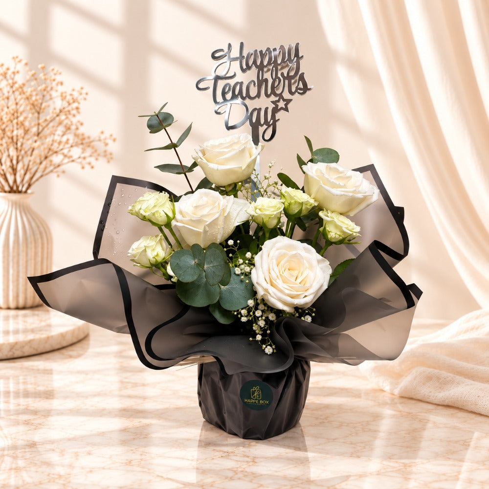 Premium White Rose Teacher's Day Flower Arrangement