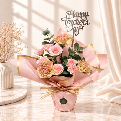 Happy Teacher's Day Pink & Peach Carnation Flower Arrangement