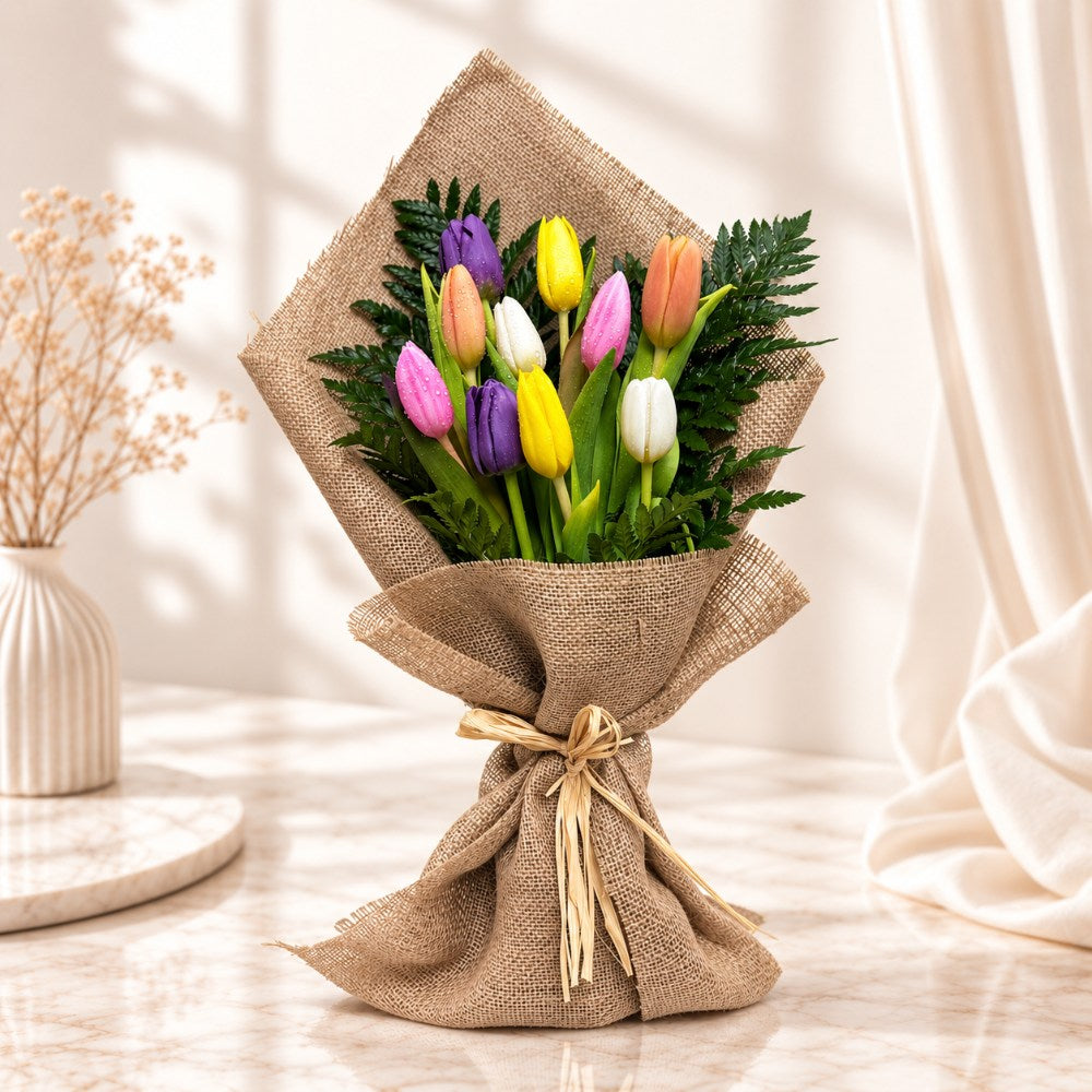 Rainbow Elegance Mixed Colour Tulip Hand Bouquet