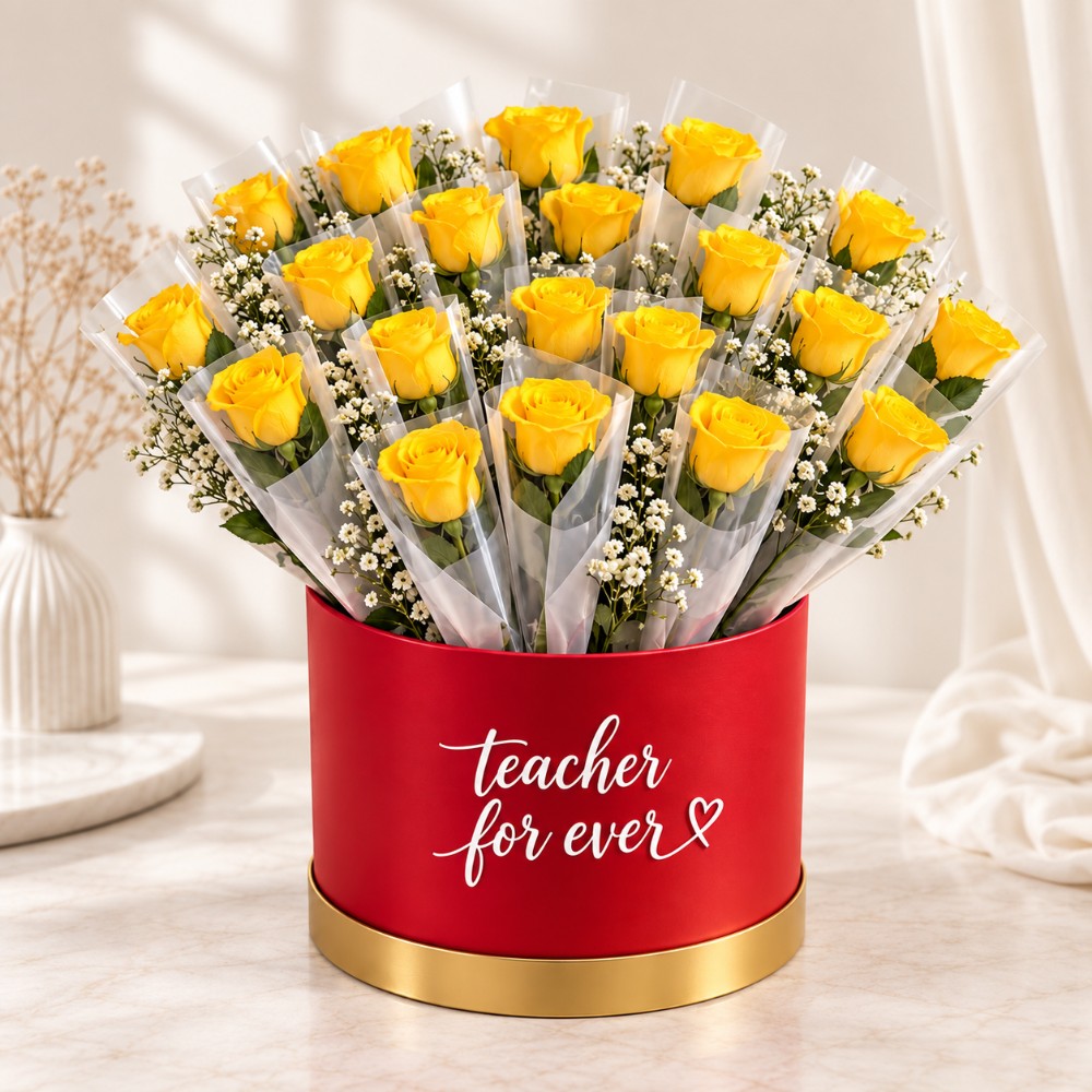 Teacher's Day Luxury Yellow Rose Box