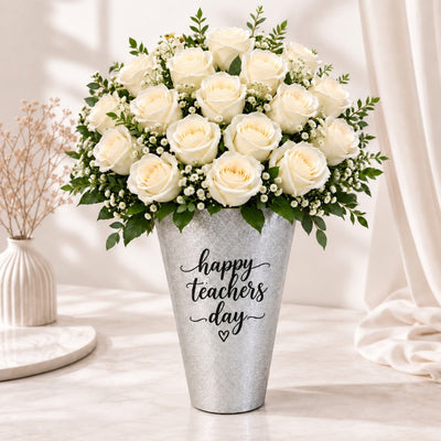 Teacher's Day Luxury White Rose Floral Arrangement